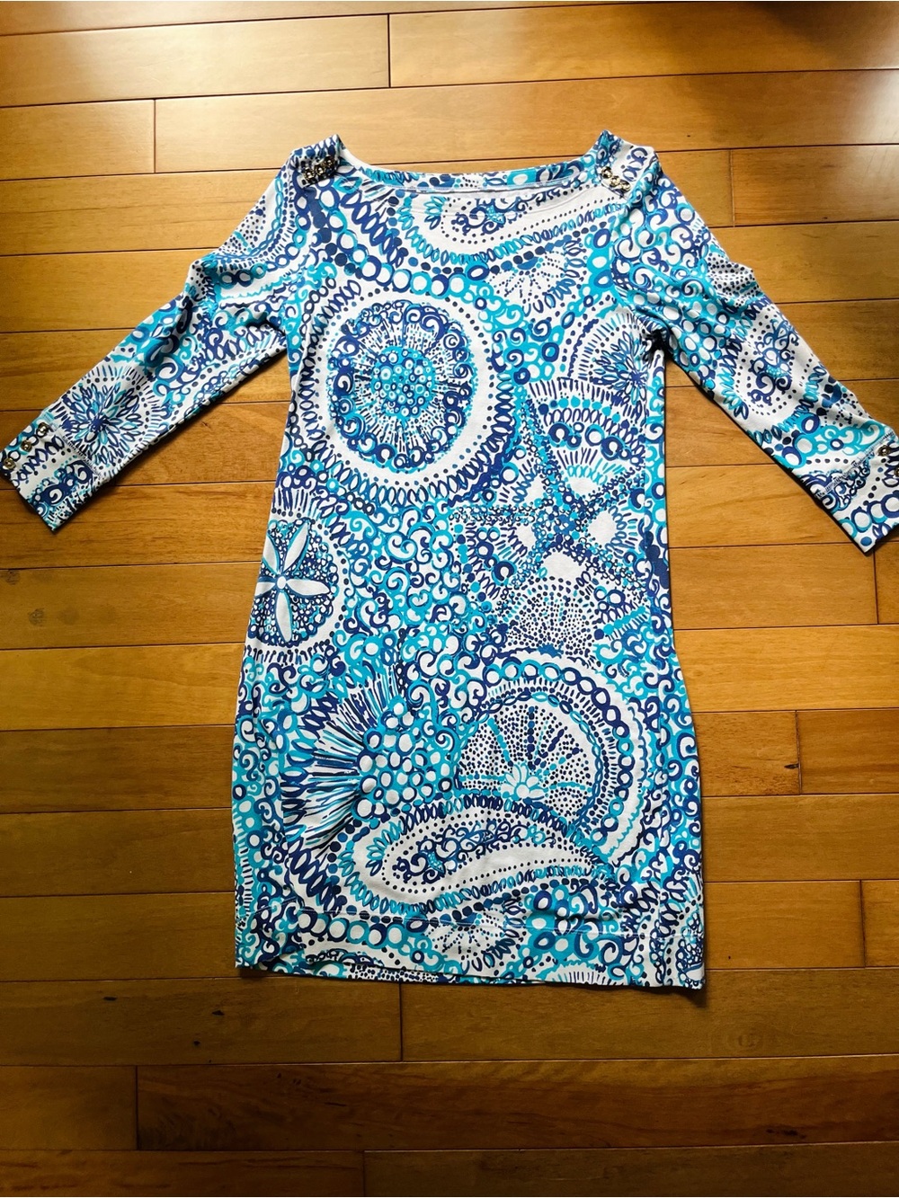 Lilly Pulitzer Turquoise Navy & White Printed Boatneck Swim Cover-Up